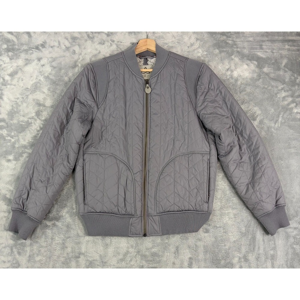 Prana Diva Varsity Bomber Jacket Medium Sherpa Lined Quilted Gray Outdoors